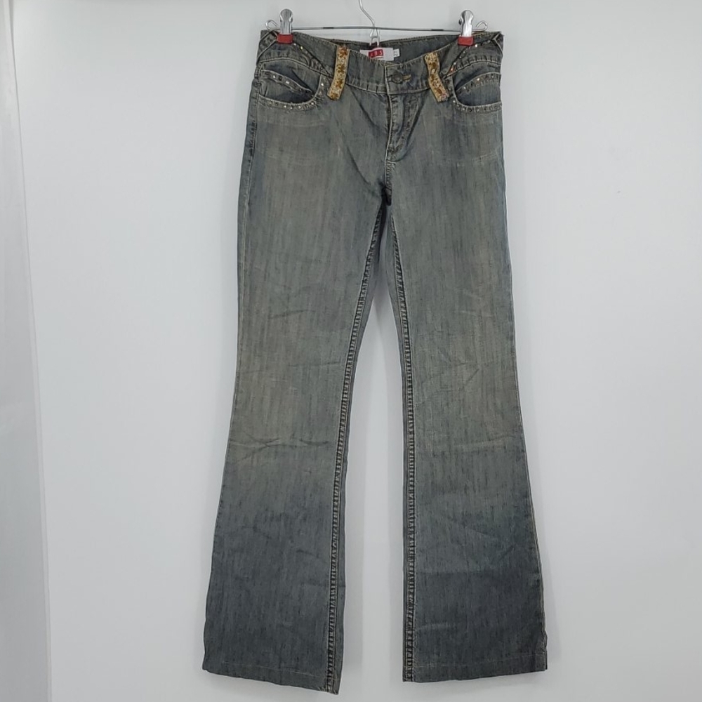 🩵ABS ALLEN SCHWARTZ Womens 27 gray embellished flare Leg Jeans